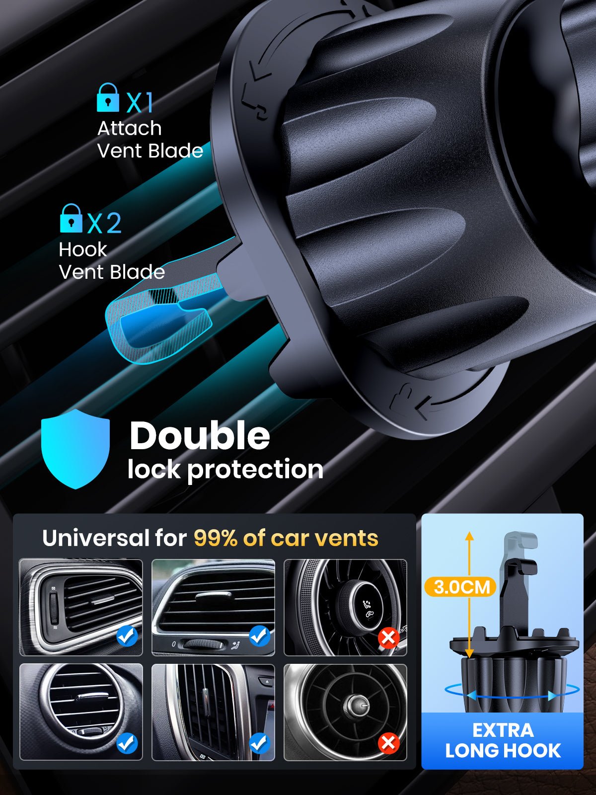  TOPK 2-Pack Phone Holders for Your Car [Wider Clamp