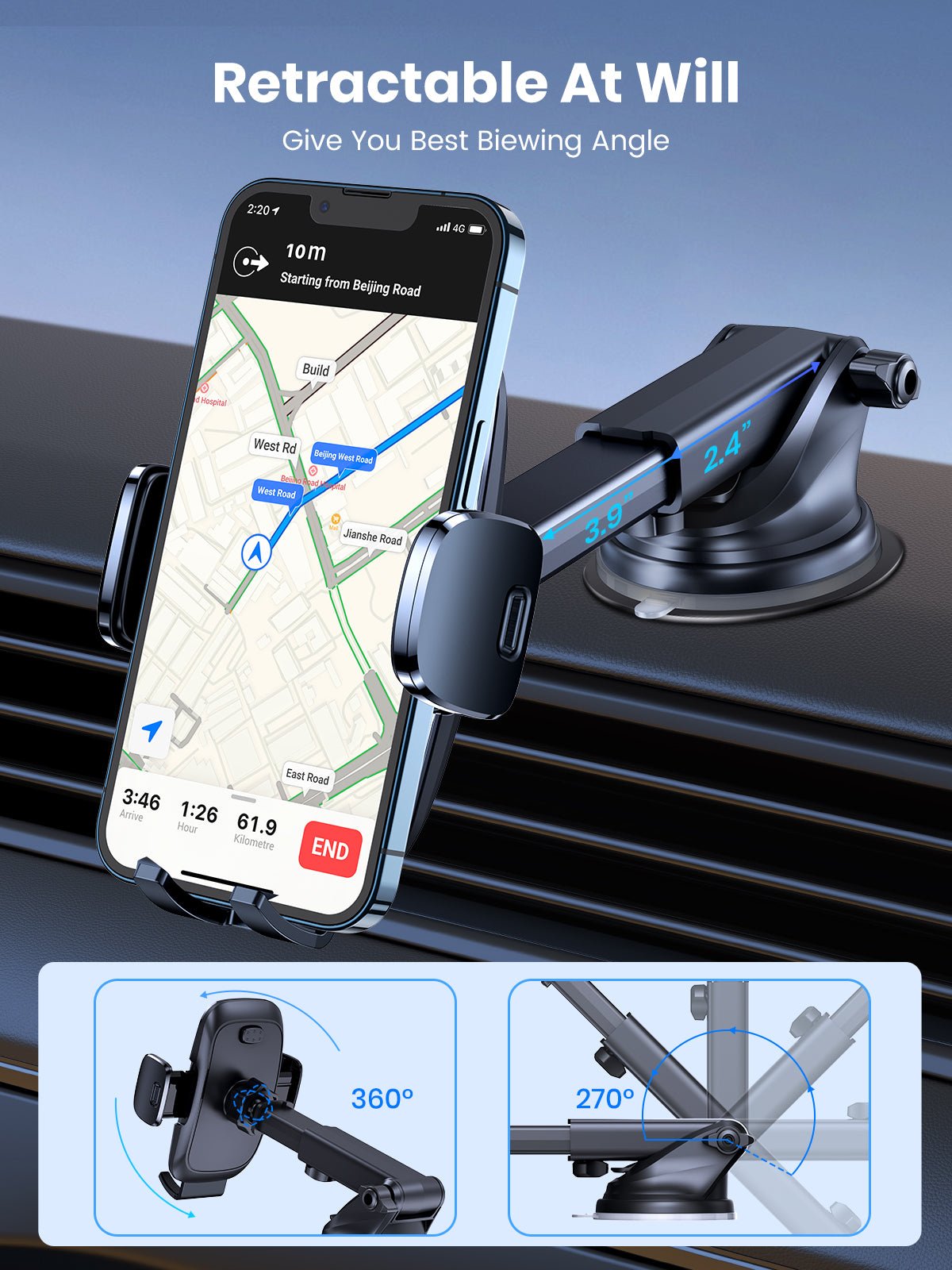 TOPK D35Z Phone Mount for Car Dashboard and Air Vent